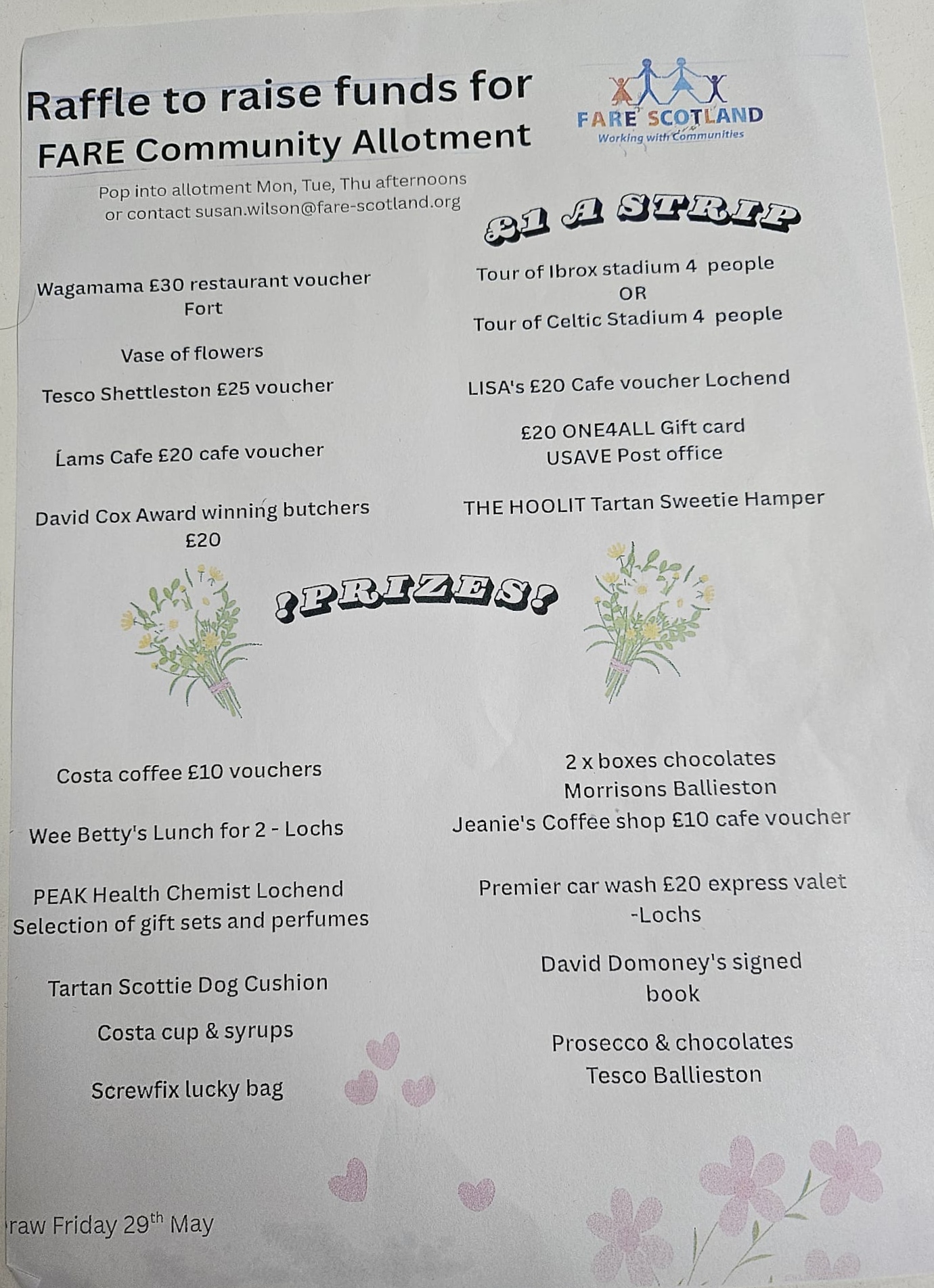 FARE Scotland charity raffle poster 2026